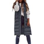 Women's Dark Gray Long Puffer Vest with Pockets