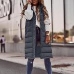 Women's Dark Gray Long Puffer Vest with Pockets