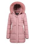 ASPO Women's Pink Waterproof Puffer Jacket with Fur Hood