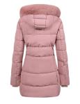 ASPO Women's Pink Waterproof Puffer Jacket with Fur Hood