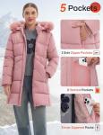 ASPO Women's Pink Waterproof Puffer Jacket with Fur Hood