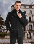 iCKER Mens Trench Coat Winter Wool Blend Jacket Overcoat Long Top Coat Warm Pea Coat-1908-Black 1-L