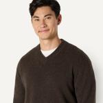 Men's Cotton Blend V-Neck Sweater in Chocolate
