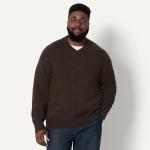 Men's Cotton Blend V-Neck Sweater in Chocolate