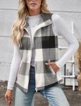 Rapbin Women's Plaid Fall Vest with Pockets
