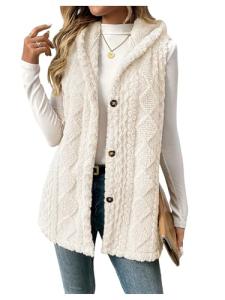 Women's Fleece Hooded Vest in Beige
