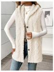 Women's Fleece Hooded Vest in Beige