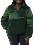 Women's Sherpa Fleece Hooded Puffer Jacket, Dark Green