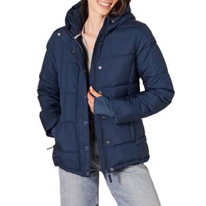 Women's Quilted Hooded Puffer Coat in Navy