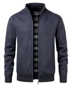 Men's Fleece Lined Knitted Cardigan Jacket - Navy
