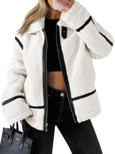 Women's Trendy Faux Fur Sherpa Moto Jacket