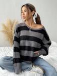 SKAYS Women's Grey Colorblock Striped Pullover Sweater