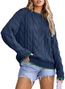EVALESS Women's Color Block Chunky Knit Sweater