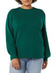 Soft Touch Pleated Shoulder Crewneck Sweater - Dark Green