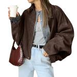 HOTIAN Women's Oversized Faux Suede Bomber Jacket