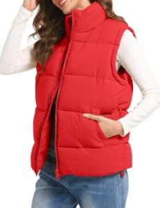 Red Oversized Women's Puffer Vest with Collar