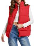 Red Oversized Women's Puffer Vest with Collar
