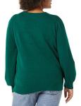 Soft Touch Pleated Shoulder Crewneck Sweater - Dark Green