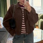 HOTIAN Women's Oversized Faux Suede Bomber Jacket