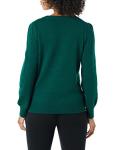 Soft Touch Pleated Shoulder Crewneck Sweater - Dark Green