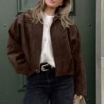 HOTIAN Women's Oversized Faux Suede Bomber Jacket