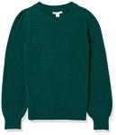 Soft Touch Pleated Shoulder Crewneck Sweater - Dark Green