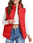 Red Oversized Women's Puffer Vest with Collar