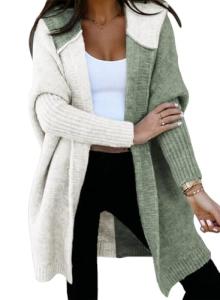 Women's Hooded Color Block Cardigan Sweater Green