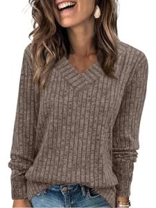 WIHOLL Women's Long Sleeve V Neck Sweater
