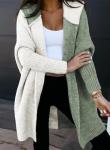 Women's Hooded Color Block Cardigan Sweater Green