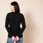 Women's Black Cable Knit Crewneck Sweater