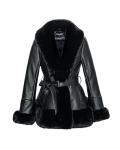 Faux Leather Women's Jacket with Faux Fur Collar