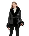 Faux Leather Women's Jacket with Faux Fur Collar