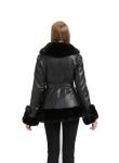 Faux Leather Women's Jacket with Faux Fur Collar