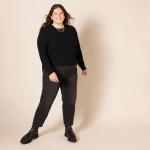 Women's Black Cable Knit Crewneck Sweater