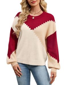 SunnyMelody Women's Trendy Oversized Color Block Sweater