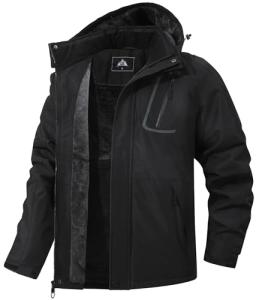 Men's Waterproof Fleece Ski Snow Jacket with Hood