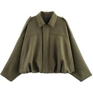 Csvinkiko Women's Oversized Faux Suede Bomber Jacket
