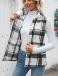 Plaid Zip-Up Sleeveless Jacket for Women