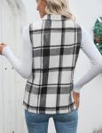 Plaid Zip-Up Sleeveless Jacket for Women