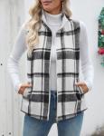 Plaid Zip-Up Sleeveless Jacket for Women