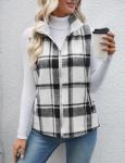 Plaid Zip-Up Sleeveless Jacket for Women