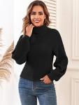 ZAFUL Women's Lantern Sleeve Cropped Turtleneck Sweater