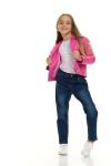 Metallic Pink Faux Leather Jacket for Girls