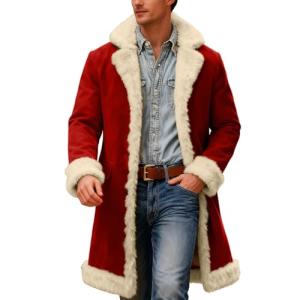 Men's Santa Coat with Faux Fur Trim - Red XL