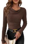 Women’s Long Sleeve Cowl Neck Knit Top - Brown