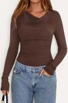 Women’s Long Sleeve Cowl Neck Knit Top - Brown