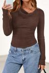 Women’s Long Sleeve Cowl Neck Knit Top - Brown
