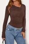Women’s Long Sleeve Cowl Neck Knit Top - Brown