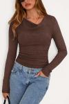 Women’s Long Sleeve Cowl Neck Knit Top - Brown